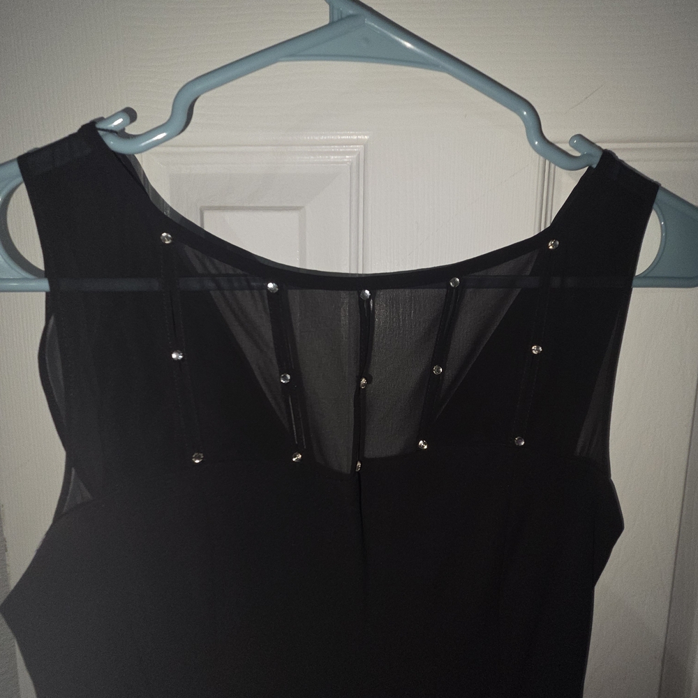 Jones Wear Black Midi Dress with Rhinestone Mesh Neckline. Size 4 - Picture 5 of 8